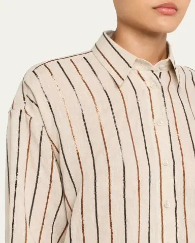 Brunello Cucinelli Sequin Striped Linen Shirt | Thumbnail 5 Brunello Cucinelli Sequin Striped Linen Shirt | Thumbnail 5