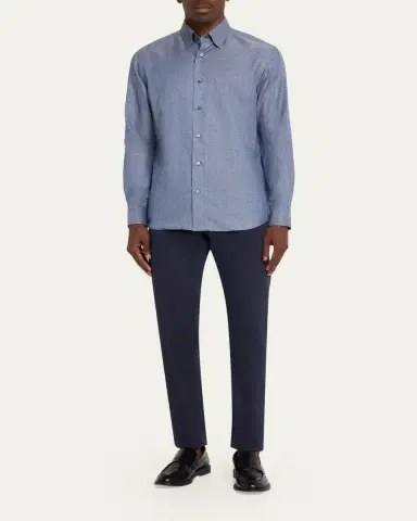 Brioni Men's Solid Cotton Point-Collar Sport Shirt | Thumbnail 2 Brioni Men's Solid Cotton Point-Collar Sport Shirt | Thumbnail 2