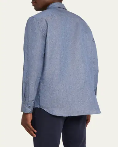 Brioni Men's Solid Cotton Point-Collar Sport Shirt | Thumbnail 3 Brioni Men's Solid Cotton Point-Collar Sport Shirt | Thumbnail 3