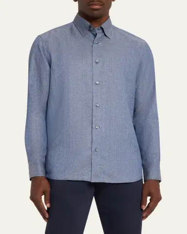 Brioni Men's Solid Cotton Point-Collar Sport Shirt | Thumbnail 4 Brioni Men's Solid Cotton Point-Collar Sport Shirt | Thumbnail 4