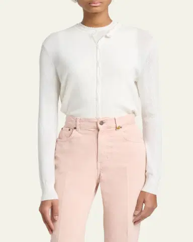 Chloé Pointelle Knit Crewneck Cardigan | Thumbnail 4 Chloé Pointelle Knit Crewneck Cardigan | Thumbnail 4
