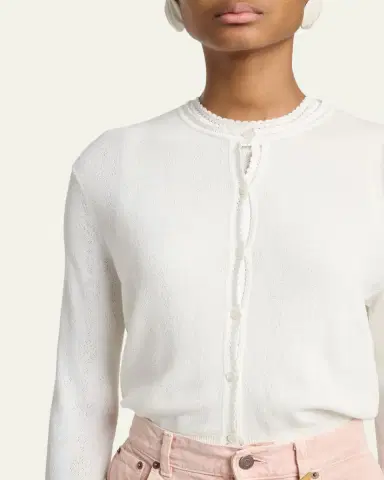 Chloé Pointelle Knit Crewneck Cardigan | Thumbnail 5 Chloé Pointelle Knit Crewneck Cardigan | Thumbnail 5