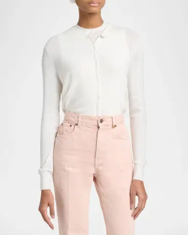 Chloé Pointelle Knit Crewneck Cardigan | Thumbnail 8 Chloé Pointelle Knit Crewneck Cardigan | Thumbnail 8