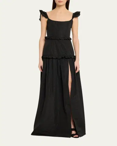 Markarian Arabella Ruffle Sleeveless Check Jacquard Gown | Thumbnail 2 Markarian Arabella Ruffle Sleeveless Check Jacquard Gown | Thumbnail 2