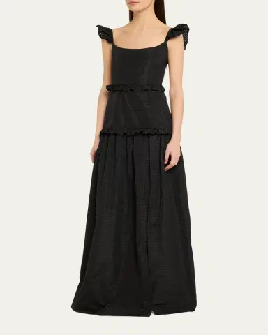 Markarian Arabella Ruffle Sleeveless Check Jacquard Gown | Thumbnail 4 Markarian Arabella Ruffle Sleeveless Check Jacquard Gown | Thumbnail 4