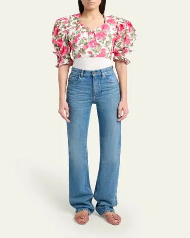 Chloé Floral Cotton Puff-Sleeve Button-Front Crop Top | Thumbnail 2 Chloé Floral Cotton Puff-Sleeve Button-Front Crop Top | Thumbnail 2