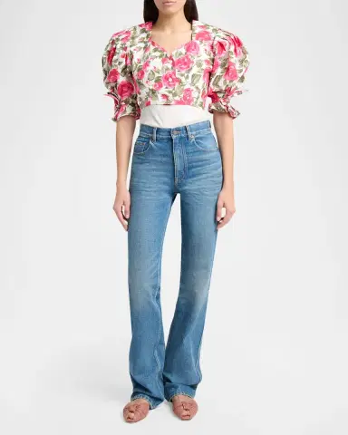 Chloé Floral Cotton Puff-Sleeve Button-Front Crop Top | Thumbnail 6 Chloé Floral Cotton Puff-Sleeve Button-Front Crop Top | Thumbnail 6
