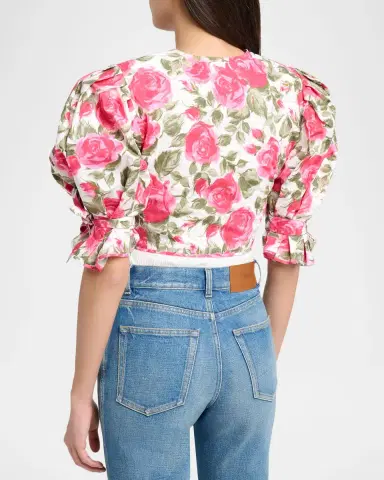 Chloé Floral Cotton Puff-Sleeve Button-Front Crop Top | Thumbnail 7 Chloé Floral Cotton Puff-Sleeve Button-Front Crop Top | Thumbnail 7