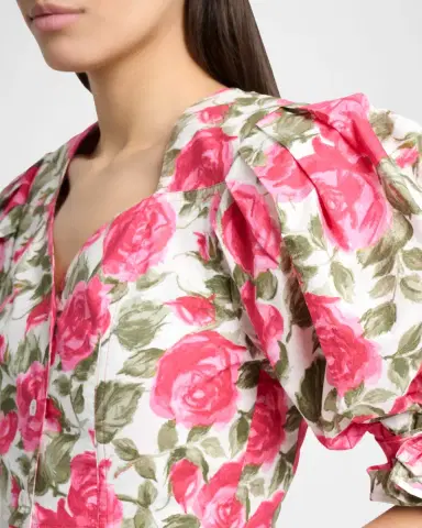 Chloé Floral Cotton Puff-Sleeve Button-Front Crop Top | Thumbnail 8 Chloé Floral Cotton Puff-Sleeve Button-Front Crop Top | Thumbnail 8