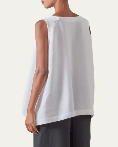 Eskandar Lightweight Linen A-Line Round Neck Shell Top - Mid Plus Length | Thumbnail 3 Eskandar Lightweight Linen A-Line Round Neck Shell Top - Mid Plus Length | Thumbnail 3
