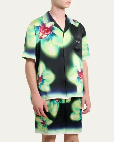 CASABLANCA Men's Silk Maxi-Floral Short-Sleeve Shirt | Thumbnail 4 CASABLANCA Men's Silk Maxi-Floral Short-Sleeve Shirt | Thumbnail 4