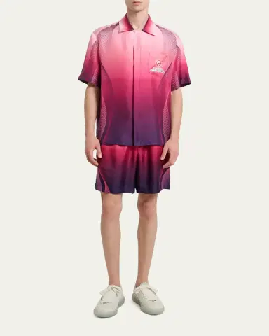 Casablanca Men's Silk Half-Tone Logo Short-Sleeve Shirt | Thumbnail 2 Casablanca Men's Silk Half-Tone Logo Short-Sleeve Shirt | Thumbnail 2