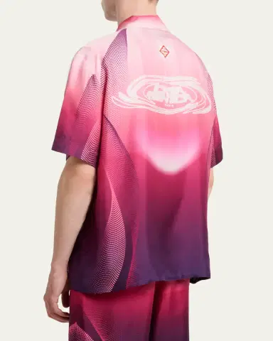 Casablanca Men's Silk Half-Tone Logo Short-Sleeve Shirt | Thumbnail 3 Casablanca Men's Silk Half-Tone Logo Short-Sleeve Shirt | Thumbnail 3