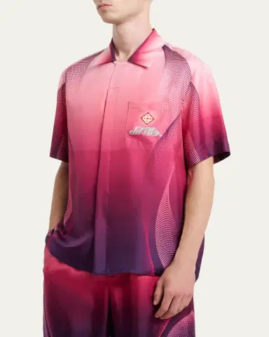 Casablanca Men's Silk Half-Tone Logo Short-Sleeve Shirt | Thumbnail 4 Casablanca Men's Silk Half-Tone Logo Short-Sleeve Shirt | Thumbnail 4