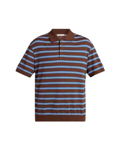 Moncler Men's Cotton Knit Triple-Stripe Polo Shirt | Thumbnail 1 Moncler Men's Cotton Knit Triple-Stripe Polo Shirt | Thumbnail 1