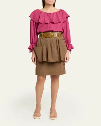 Chloé Ruffle Floral Silk Jacquard Button-Front Top | Thumbnail 2 Chloé Ruffle Floral Silk Jacquard Button-Front Top | Thumbnail 2