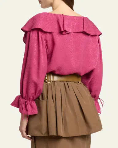 Chloé Ruffle Floral Silk Jacquard Button-Front Top | Thumbnail 3 Chloé Ruffle Floral Silk Jacquard Button-Front Top | Thumbnail 3