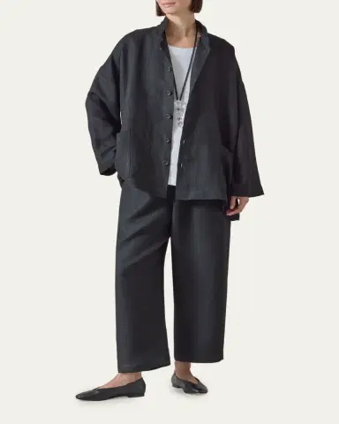 Eskandar Heavyweight Linen Angle-To-Front Double Stand Collar Jacket - Long Length | Thumbnail 2 Eskandar Heavyweight Linen Angle-To-Front Double Stand Collar Jacket - Long Length | Thumbnail 2