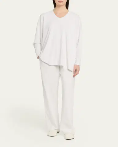 Eskandar Side Paneled V neck T-Shirt - Long Length | Thumbnail 2 Eskandar Side Paneled V neck T-Shirt - Long Length | Thumbnail 2