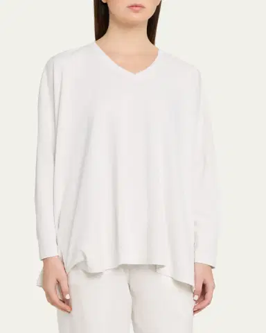 Eskandar Side Paneled V neck T-Shirt - Long Length | Thumbnail 4 Eskandar Side Paneled V neck T-Shirt - Long Length | Thumbnail 4