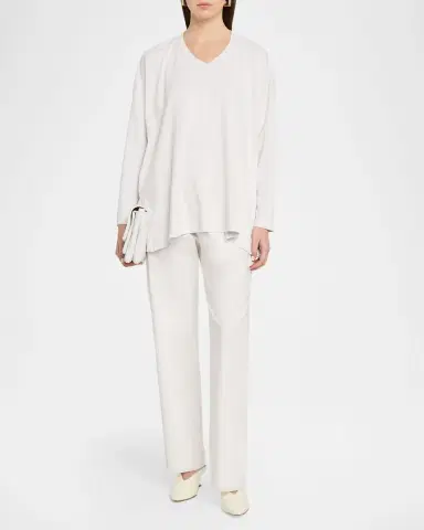 Eskandar Side Paneled V neck T-Shirt - Long Length | Thumbnail 6 Eskandar Side Paneled V neck T-Shirt - Long Length | Thumbnail 6