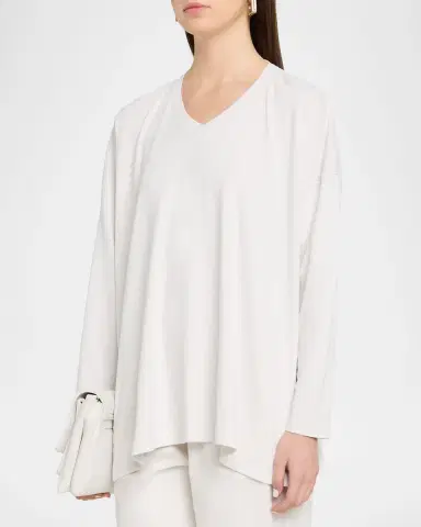Eskandar Side Paneled V neck T-Shirt - Long Length | Thumbnail 8 Eskandar Side Paneled V neck T-Shirt - Long Length | Thumbnail 8