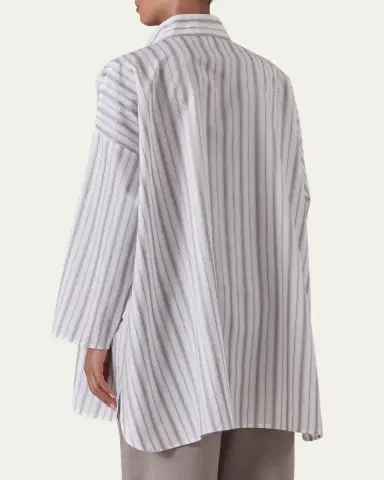 Eskandar Sloped Shoulder Wide A-Line Artists Smock With Pleated Collar - Long Plus Length | Thumbnail 3 Eskandar Sloped Shoulder Wide A-Line Artists Smock With Pleated Collar - Long Plus Length | Thumbnail 3