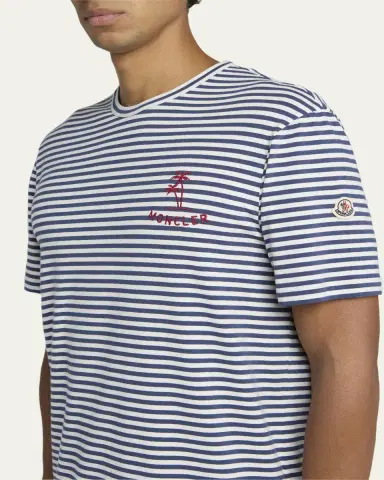 Moncler Men's Palm Logo Striped Short-Sleeve T-Shirt | Thumbnail 5 Moncler Men's Palm Logo Striped Short-Sleeve T-Shirt | Thumbnail 5