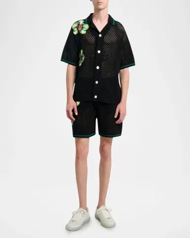 CASABLANCA Men's Orchid Embroidered Crochet Short-Sleeve Cardigan | Thumbnail 6 CASABLANCA Men's Orchid Embroidered Crochet Short-Sleeve Cardigan | Thumbnail 6