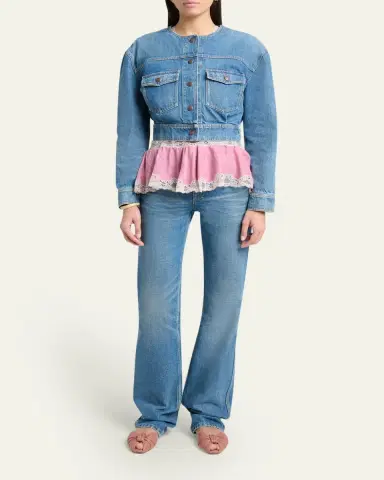 Chloé Collarless Denim Crop Jacket | Thumbnail 2 Chloé Collarless Denim Crop Jacket | Thumbnail 2