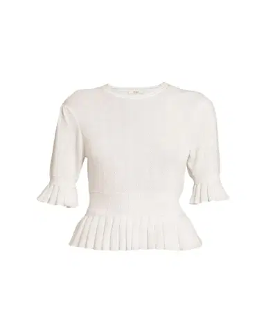 Chloé Short-Sleeve Pointelle Kit Ruffle Crewneck Sweater | Thumbnail 1 Chloé Short-Sleeve Pointelle Kit Ruffle Crewneck Sweater | Thumbnail 1