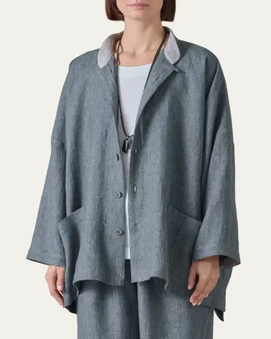Eskandar Longer Back Wide Mandarin Jacket - Long Length | Thumbnail 4 Eskandar Longer Back Wide Mandarin Jacket - Long Length | Thumbnail 4