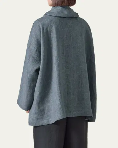 Eskandar Heavyweight Delave Linen Angle-To-Front Monks Top - Long Length | Thumbnail 3 Eskandar Heavyweight Delave Linen Angle-To-Front Monks Top - Long Length | Thumbnail 3
