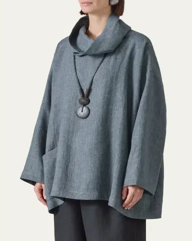 Eskandar Heavyweight Delave Linen Angle-To-Front Monks Top - Long Length | Thumbnail 4 Eskandar Heavyweight Delave Linen Angle-To-Front Monks Top - Long Length | Thumbnail 4
