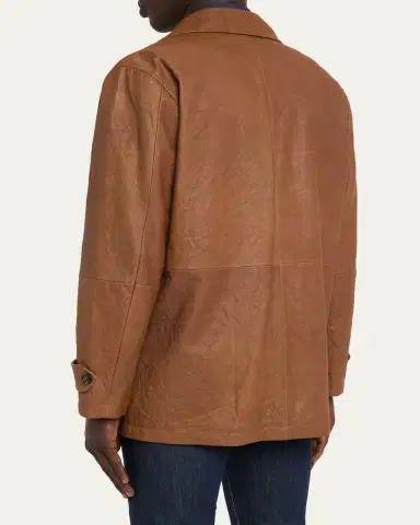 Kiton Men's Leather Vintage-Effect Short Trench Coat | Thumbnail 3 Kiton Men's Leather Vintage-Effect Short Trench Coat | Thumbnail 3