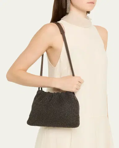 Brunello Cucinelli 3D Monili Net Embroidered Pochette Bag in Riding Leather | Thumbnail 2 Brunello Cucinelli 3D Monili Net Embroidered Pochette Bag in Riding Leather | Thumbnail 2