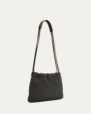 Brunello Cucinelli 3D Monili Net Embroidered Pochette Bag in Riding Leather | Thumbnail 3 Brunello Cucinelli 3D Monili Net Embroidered Pochette Bag in Riding Leather | Thumbnail 3