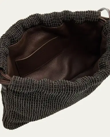 Brunello Cucinelli 3D Monili Net Embroidered Pochette Bag in Riding Leather | Thumbnail 4 Brunello Cucinelli 3D Monili Net Embroidered Pochette Bag in Riding Leather | Thumbnail 4
