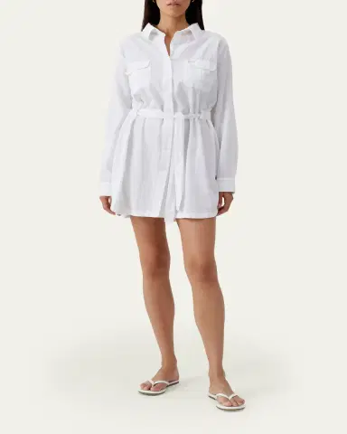 Melissa Odabash Lacey Cotton-Linen Mini Shirtdress Coverup | Thumbnail 2 Melissa Odabash Lacey Cotton-Linen Mini Shirtdress Coverup | Thumbnail 2