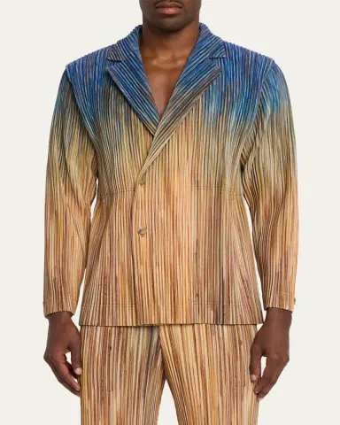 Homme Plissé Issey Miyake Men's Paintbrush Agate-Print Pleated Single-Breasted Blazer | Thumbnail 4 Homme Plissé Issey Miyake Men's Paintbrush Agate-Print Pleated Single-Breasted Blazer | Thumbnail 4