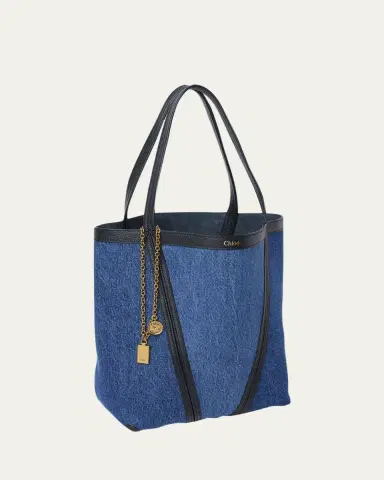 Chloé Spin Medium Tote Bag in Cotton Denim | Thumbnail 3 Chloé Spin Medium Tote Bag in Cotton Denim | Thumbnail 3