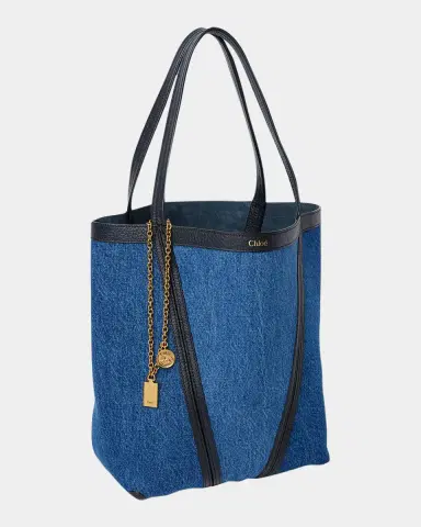 Chloé Spin Medium Tote Bag in Cotton Denim | Thumbnail 5 Chloé Spin Medium Tote Bag in Cotton Denim | Thumbnail 5