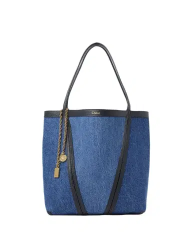 Chloé Spin Medium Tote Bag in Cotton Denim | Thumbnail 1 Chloé Spin Medium Tote Bag in Cotton Denim | Thumbnail 1