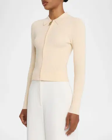 Victoria Beckham Zipped Rib Polo Top | Thumbnail 4 Victoria Beckham Zipped Rib Polo Top | Thumbnail 4