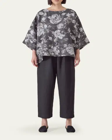 Eskandar Stonewashed Linen 3/4 Width Scoop Neck Tunic With Hem Bands - Mid Length | Thumbnail 2 Eskandar Stonewashed Linen 3/4 Width Scoop Neck Tunic With Hem Bands - Mid Length | Thumbnail 2