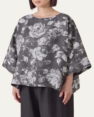 Eskandar Stonewashed Linen 3/4 Width Scoop Neck Tunic With Hem Bands - Mid Length | Thumbnail 4 Eskandar Stonewashed Linen 3/4 Width Scoop Neck Tunic With Hem Bands - Mid Length | Thumbnail 4