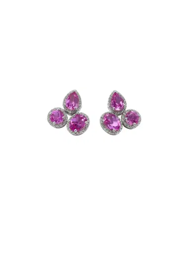 Wish Fine Jewelry 6.43ct Diamond Pink Topaz 14K Gold Triple Stone Earrings | Thumbnail 1 Wish Fine Jewelry 6.43ct Diamond Pink Topaz 14K Gold Triple Stone Earrings | Thumbnail 1