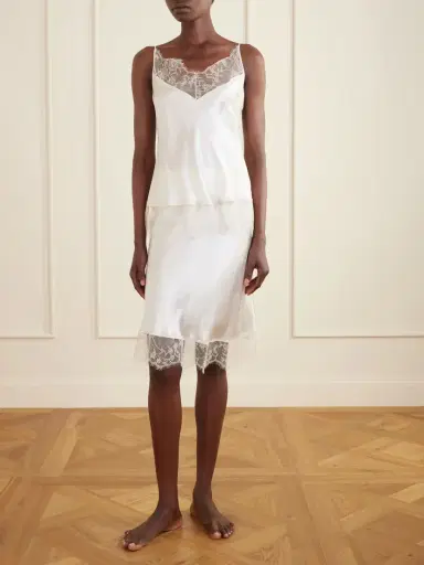 Carine Gilson Lace-trimmed Silk-satin Midi Skirt | Thumbnail 3 Carine Gilson Lace-trimmed Silk-satin Midi Skirt | Thumbnail 3