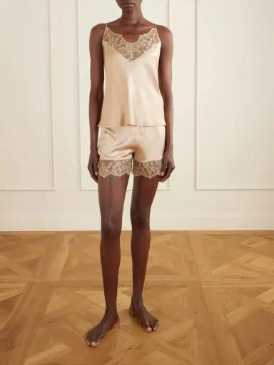 Carine Gilson Lace-trimmed Silk-satin Shorts | Thumbnail 3 Carine Gilson Lace-trimmed Silk-satin Shorts | Thumbnail 3