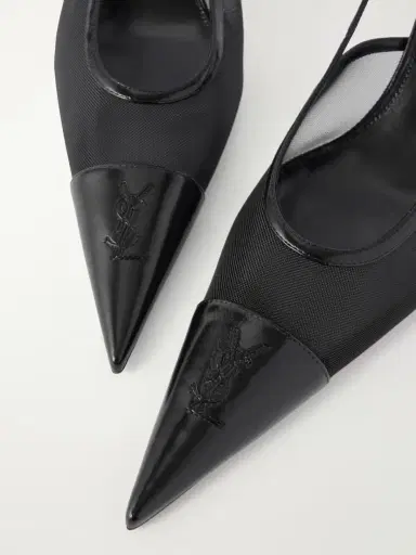 Saint Laurent Renée Embroidered Patent Leather-trimmed Mesh Slingback Pumps | Thumbnail 5 Saint Laurent Renée Embroidered Patent Leather-trimmed Mesh Slingback Pumps | Thumbnail 5